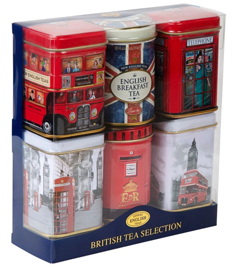 Best of British Six Mini Tin Gift Pack with Loose-Leaf Black Tea