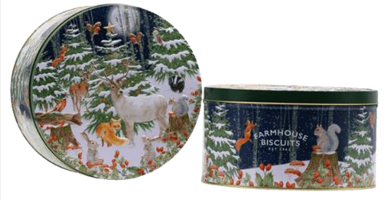 Woodland Scene Reusable Cake Tin with Assorted Biscuit Selection - 500g