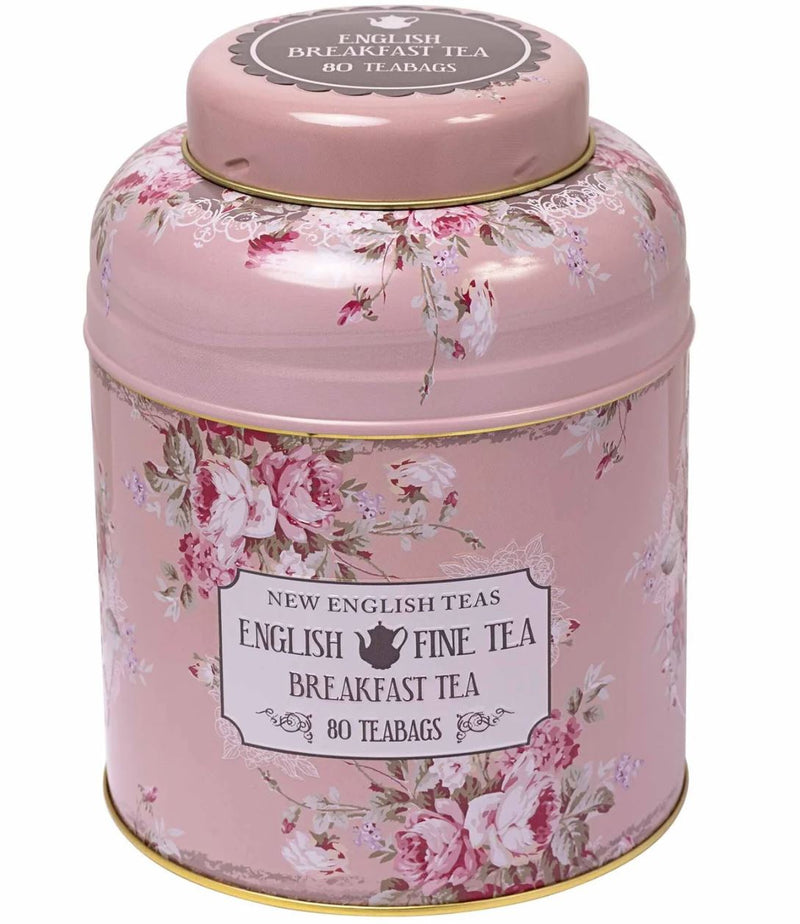 Vintage Style Tea Caddy in Blush  with 80 English Breakfast Tea Bags- 160g