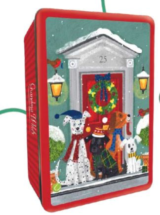 Snowy Dogs on a Doorstep - Gift Tin with 300g of Assorted Biscuits