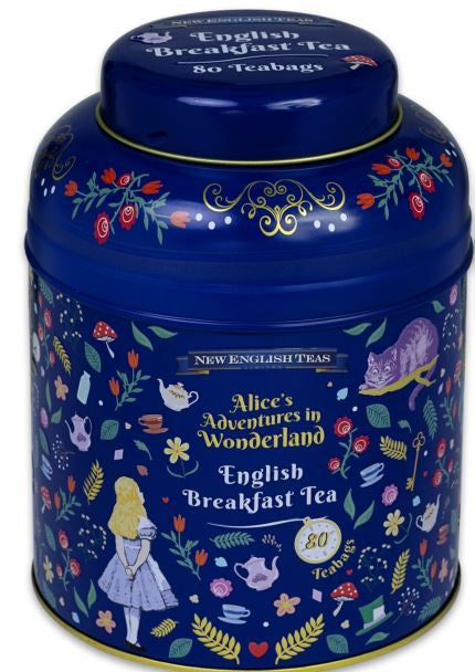 Alice in Wonderland Modern Tea Caddy with 80 English Breakfast Tea Bags