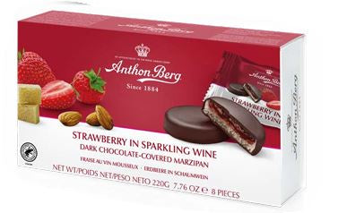 Strawberry in Sparkling Wine Dark Chocolate Covered Marzipan - 8 Pieces 175g