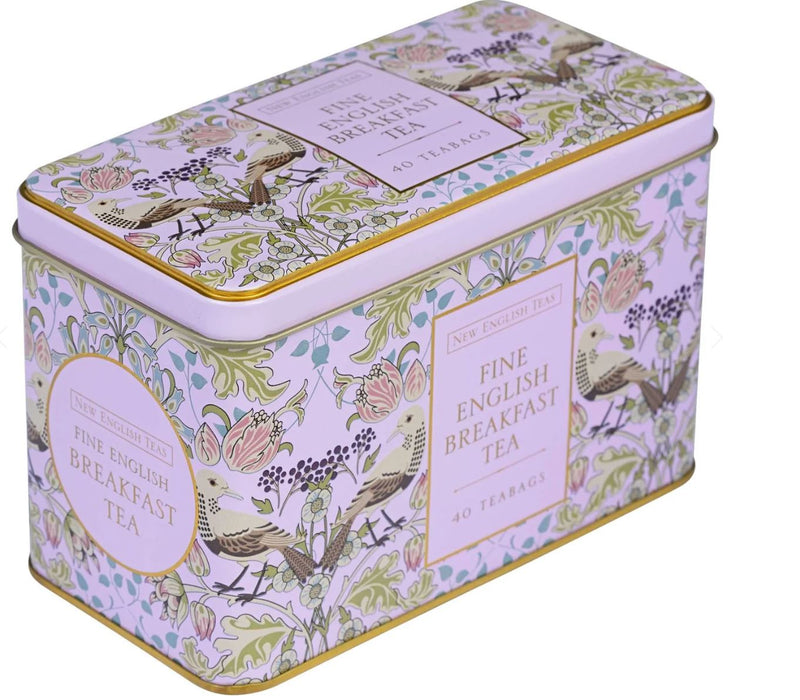 Song Thrush Pink Tea Tin with 40 English Breakfast Tea Bags