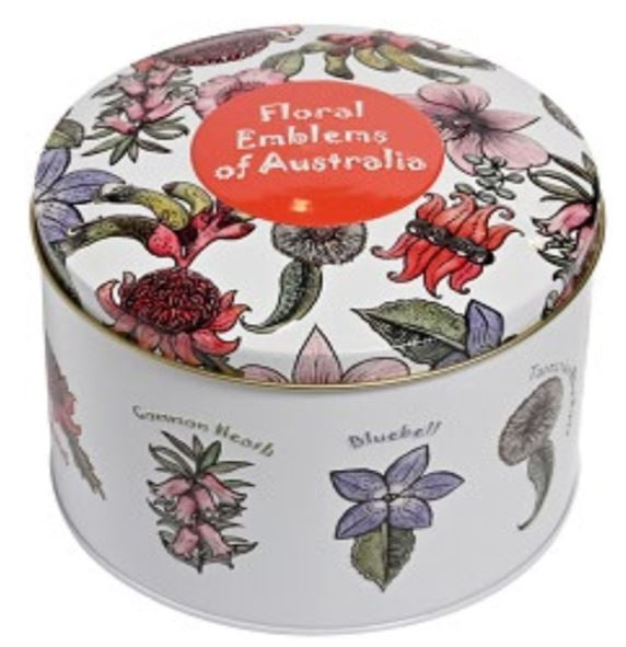 Floral Emblems of Australia Embossed Tin with Milk Chocolate Fruit & Nuts - 200g