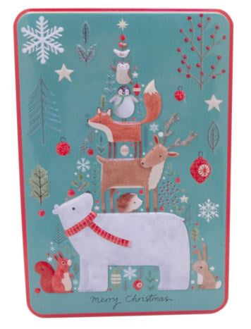 Embossed Polar Bear & Woodland Friends Tin with Gingerbread Biscuits - 300g