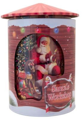 Rotating Musical Santa's Workshop Tin with Choc Chip Biscuits - 200g