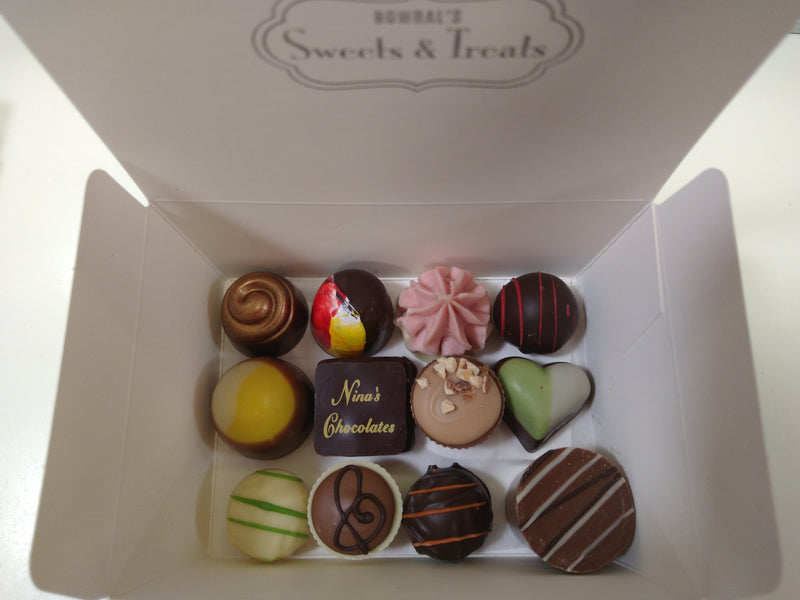 Nina's 12 piece box handmade chocolates