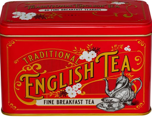 Vintage Victorian Red Tin with 40 English Breakfast Tea Bags - 80g