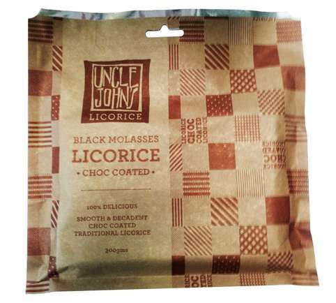 Uncle John's Choc Coated Licorice Bag - 300g